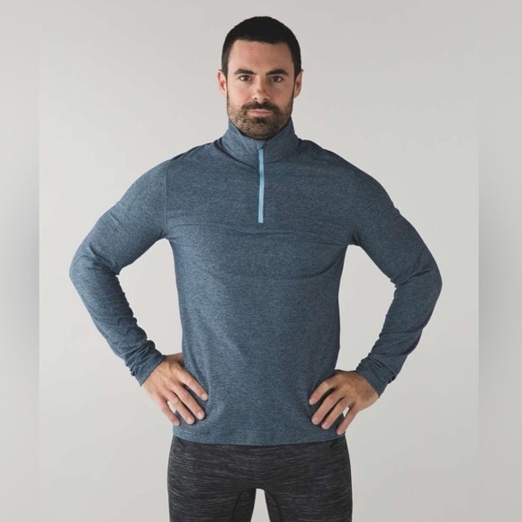 Lululemon Men’s Surge Warm 1/2 Zip Heathered Alberta Lake / Caspian Blue - M - Picture 1 of 5